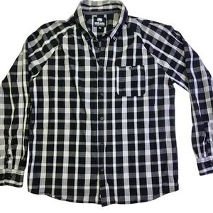 Ecko Unltd Mens XL Black White Plaid Button Down Shirt Cotton EM-W10009-P-BLK